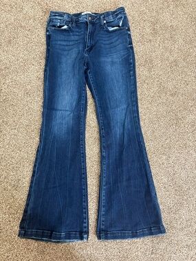 KanCan Navy Flare Jeans with Faded Whiskering